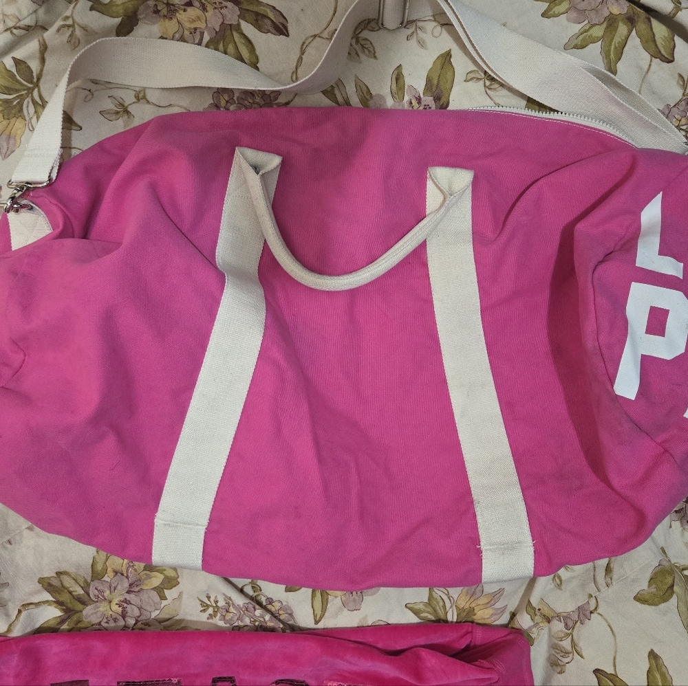 Vintage Y2K Victorias Secret Pink HUGE Bright Canvas Weekend Duffel Bag 2000s
